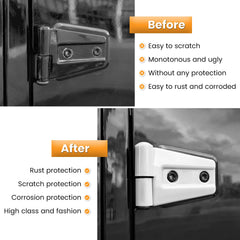 E-cowlboy installed on Jeep rear hinge showing consistent fit and resistance to corrosion