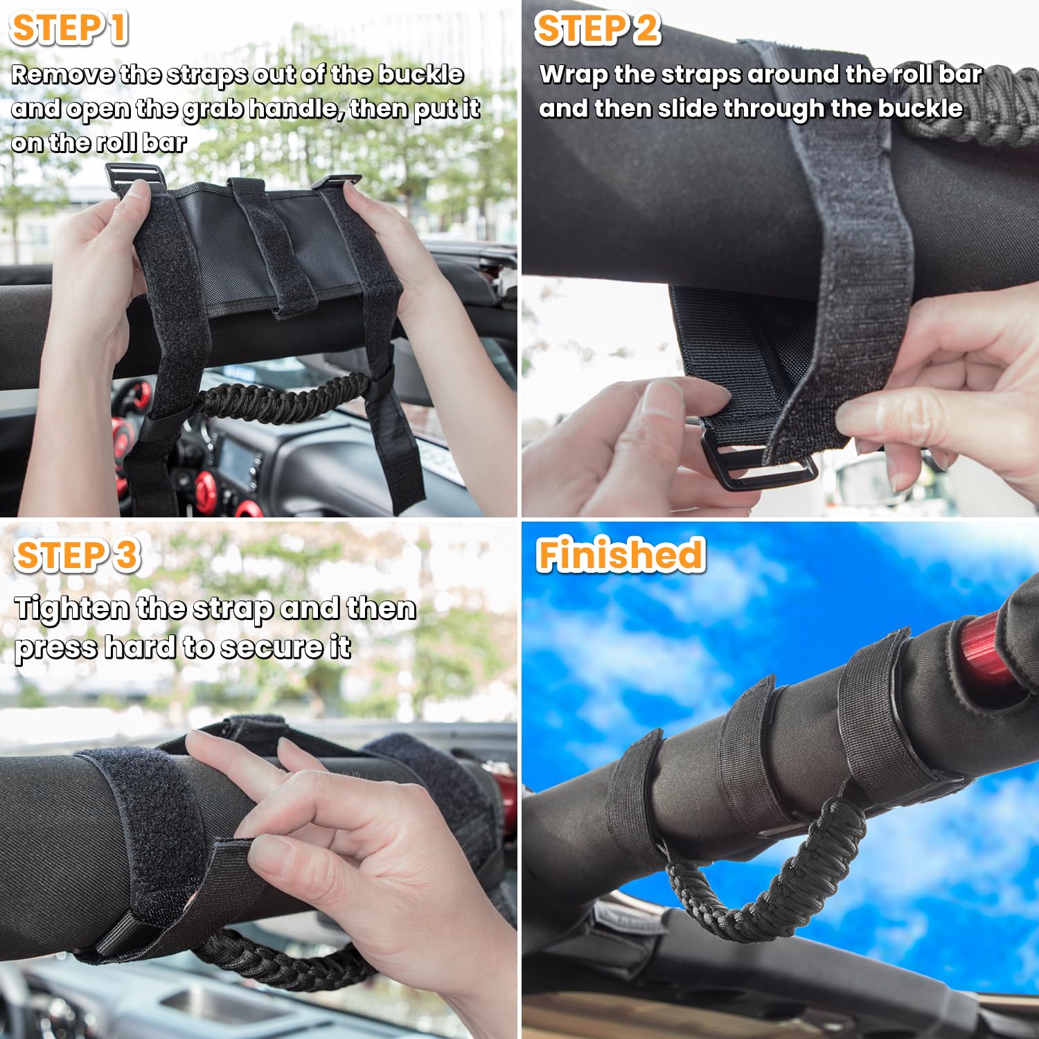 E-cowlboy mounted on rear roll bar of Jeep, supports passengers safely