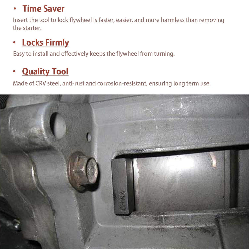 E-cowlboy tool installed under transmission inspection plate for easier harmonic balancer removal benefit