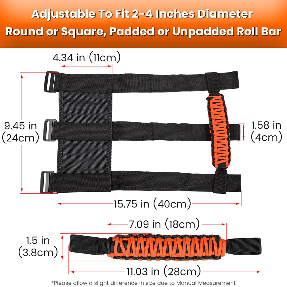 E-cowlboy handle next to tape measure showing fit for 2–4 inch bars