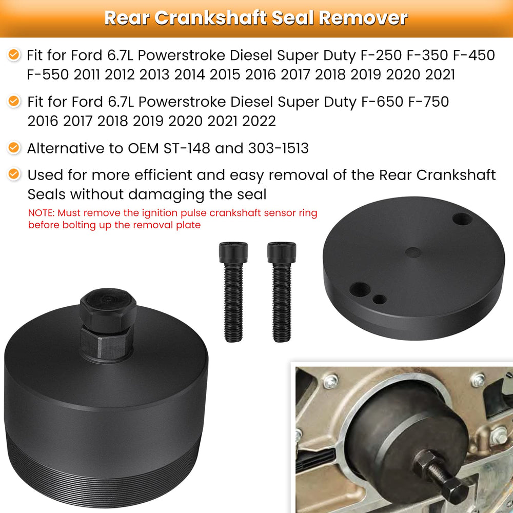 E-cowlboy tools installed on Ford engine showing safe seal removal and install