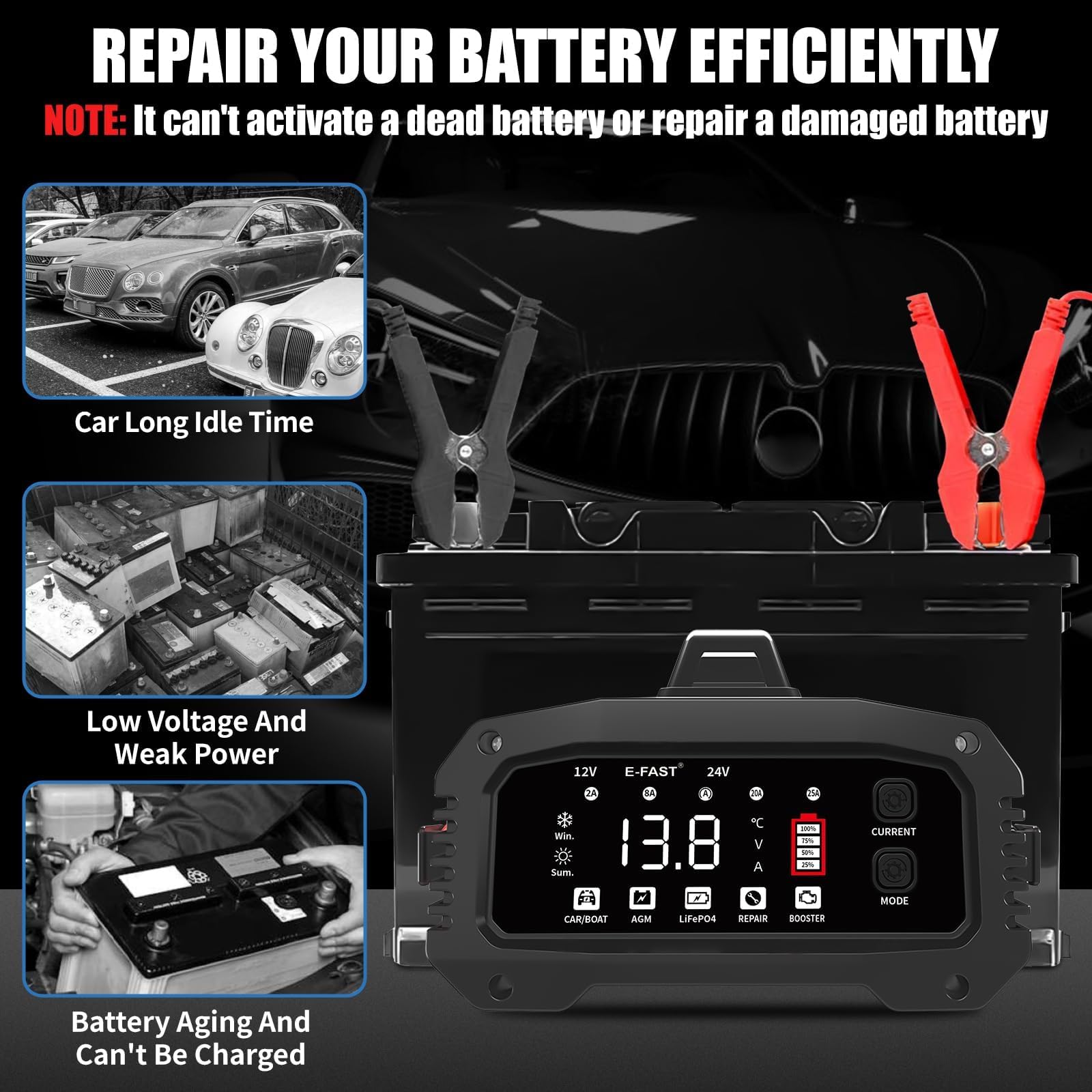 E-FAST booster mode countdown screen illustrating emergency jump-start capability