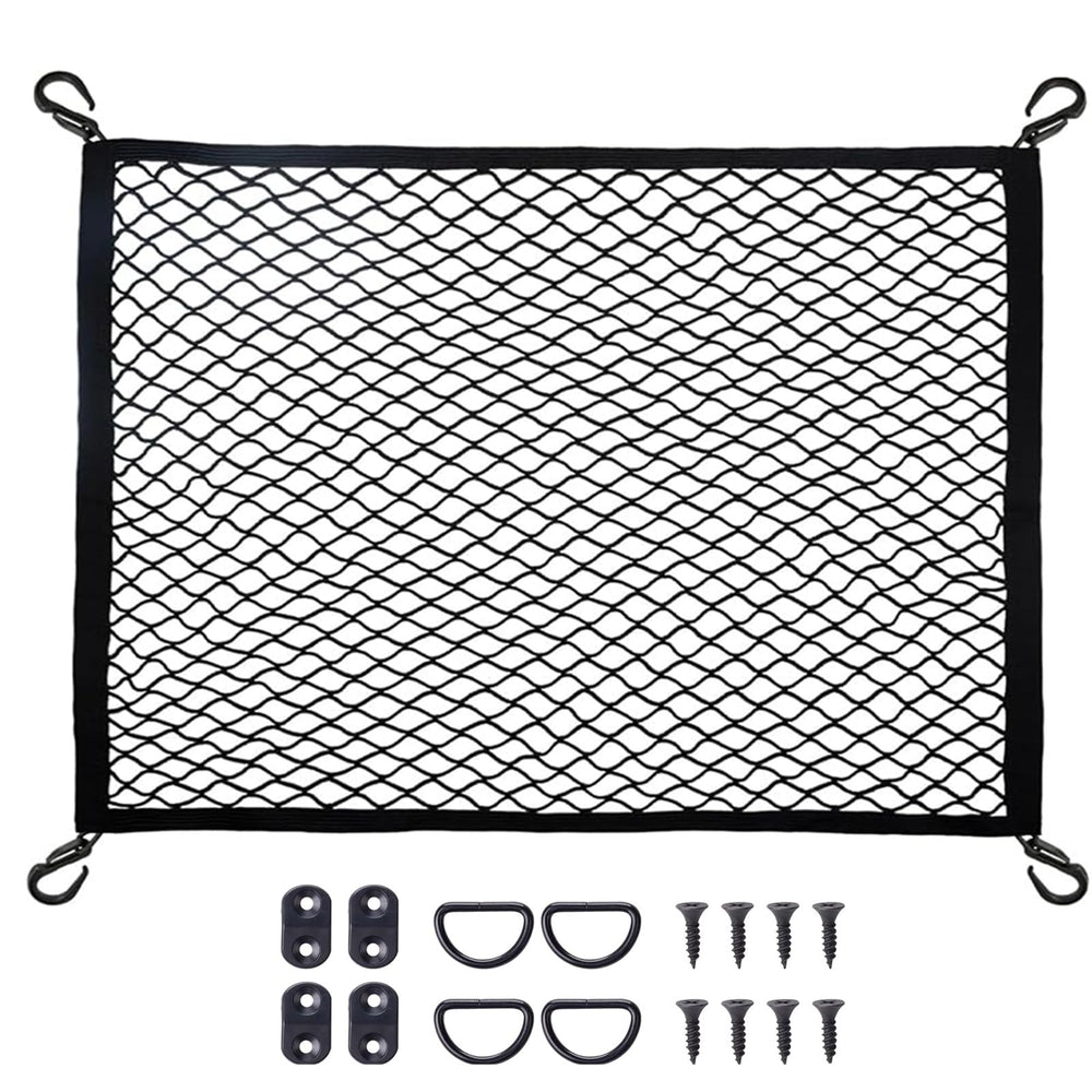 E KAINI front view of cargo net packaging showing product and branding, clear benefit