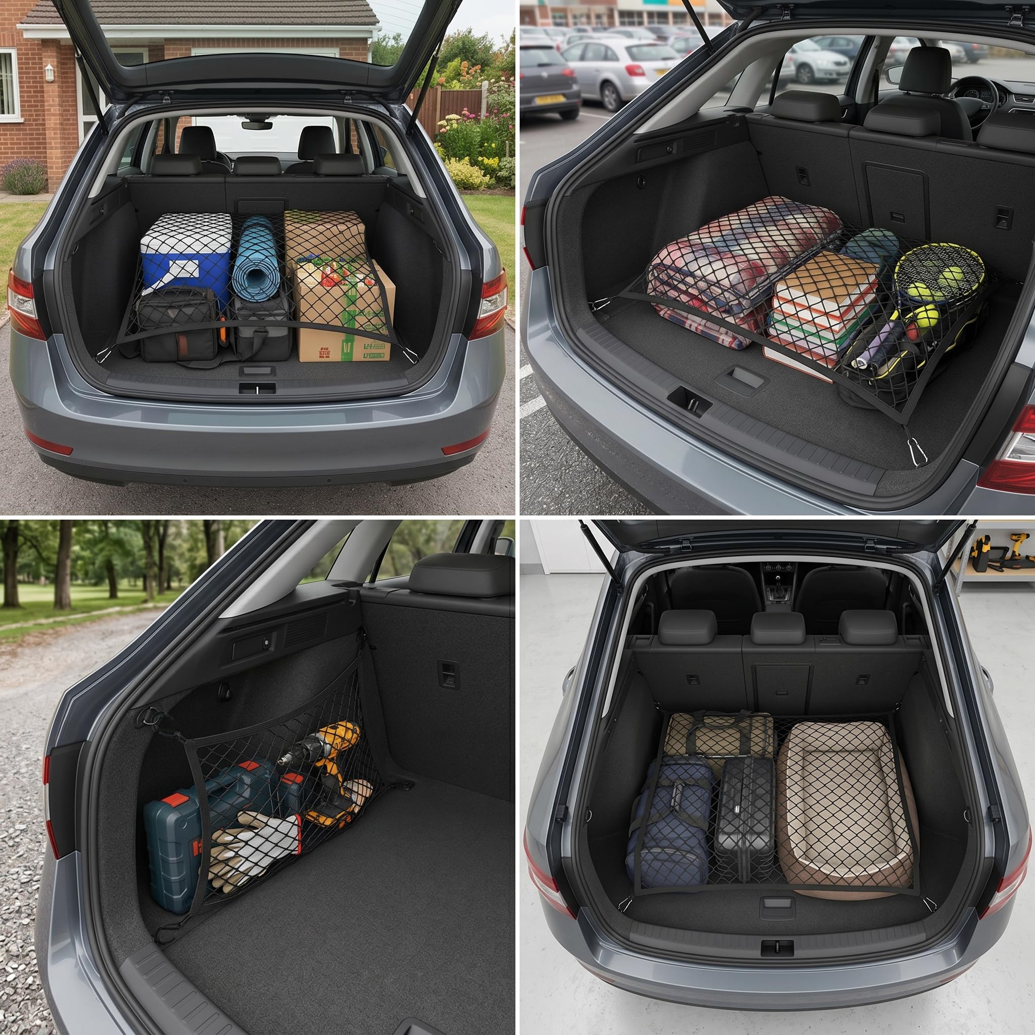 E KAINI fully stretched cargo net across trunk demonstrating strong coverage and security