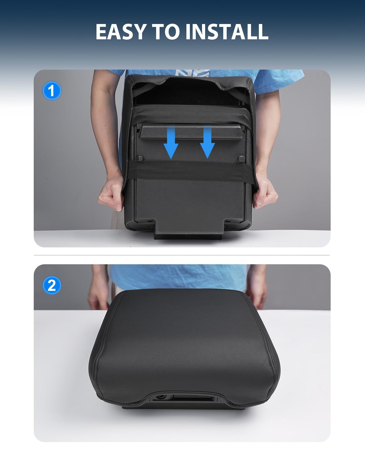 Eaglecover size comparison with ruler illustrating custom-fit dimensions for bucket-seat console