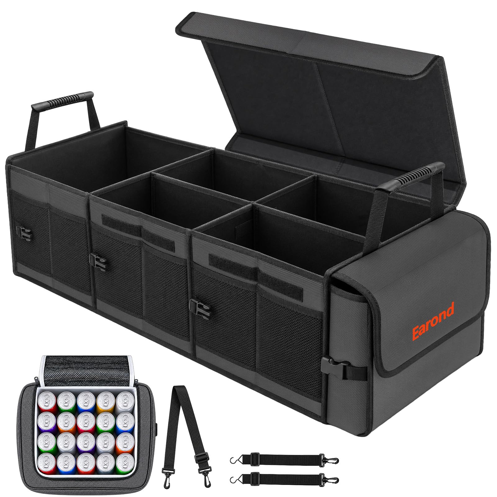 EAROND front view open showing compartments and organized storage benefit
