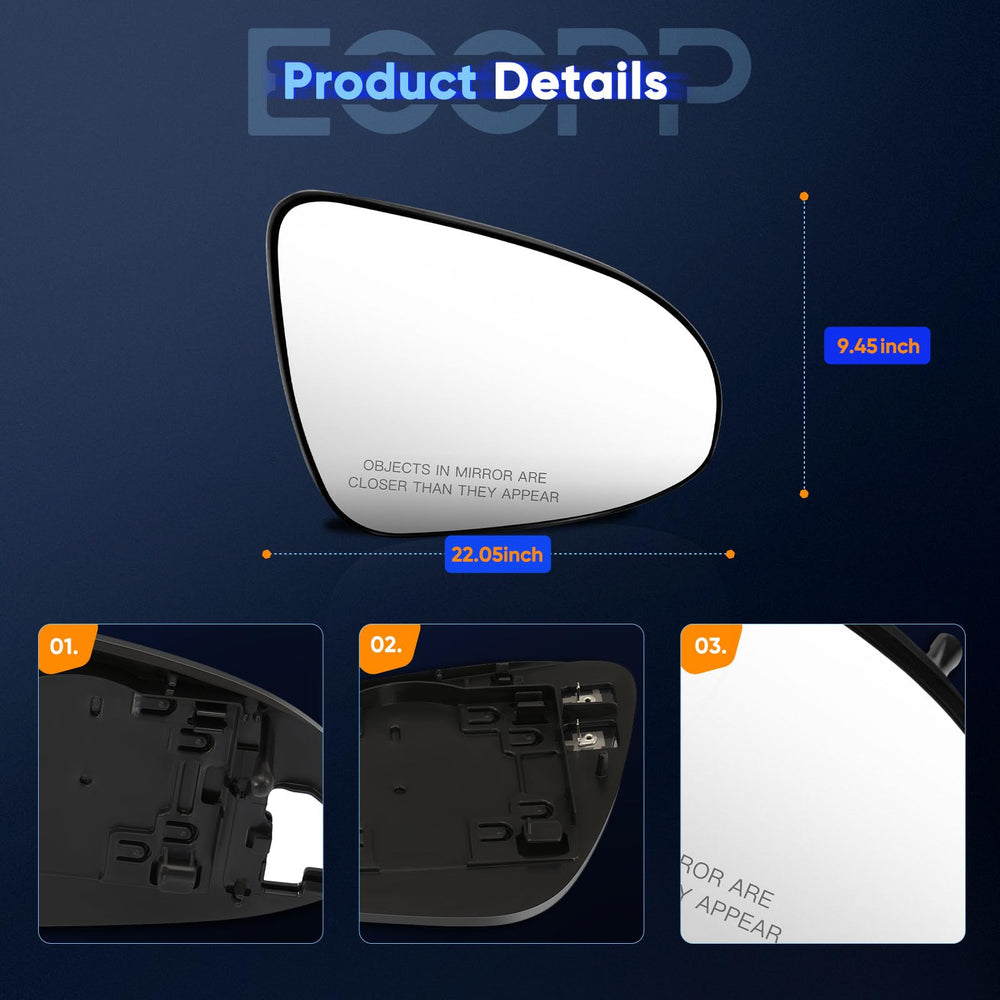 ECCPP mirror glass next to ruler for accurate size verification and fitment