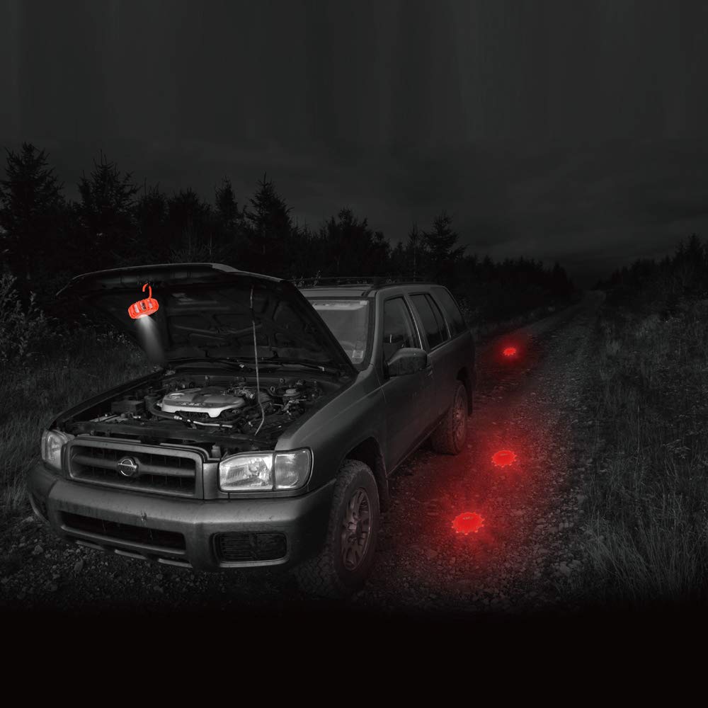 Ecoangel flare hanging by fold-out hook under hood for hands-free repair aid