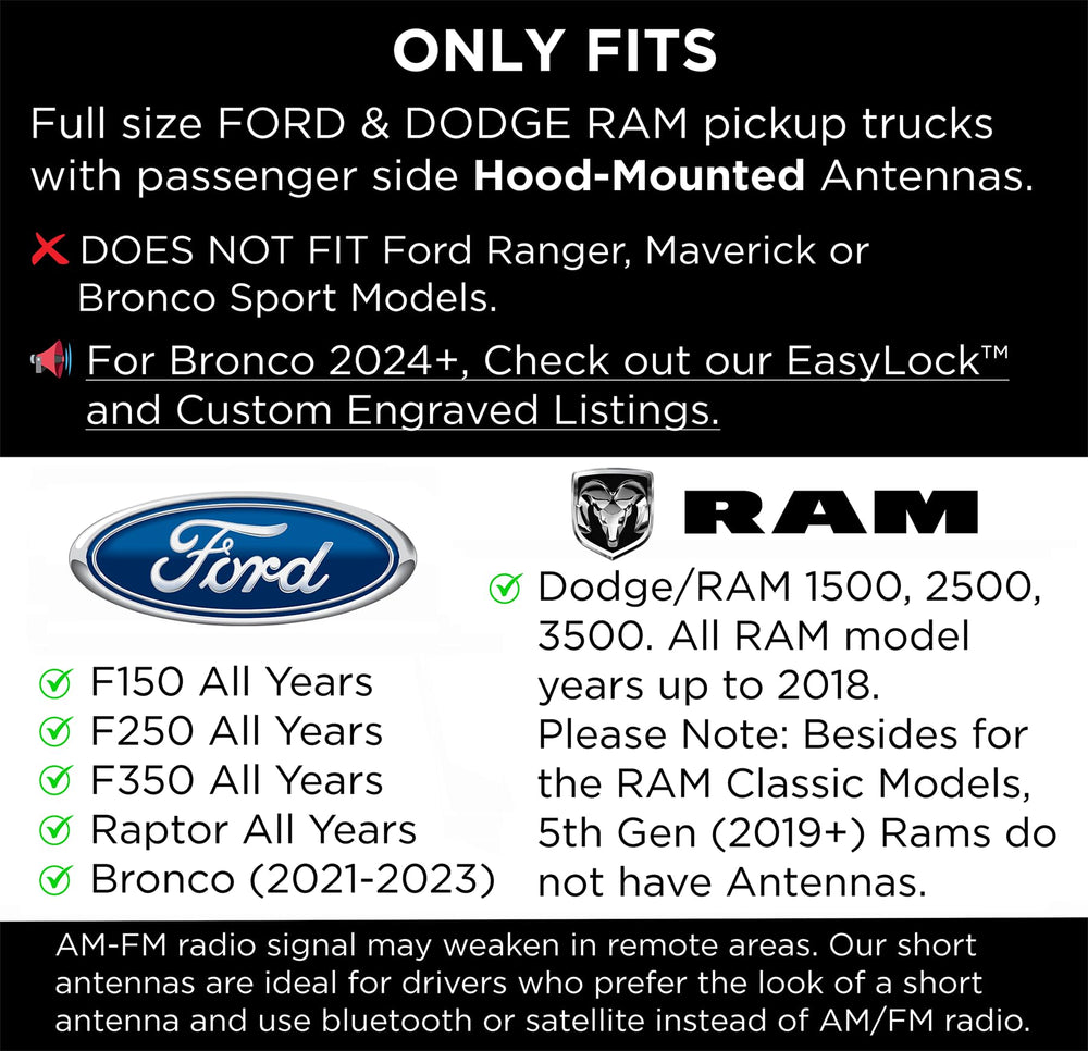EcoAuto antenna fitted on Ram truck highlighting rugged styling upgrade