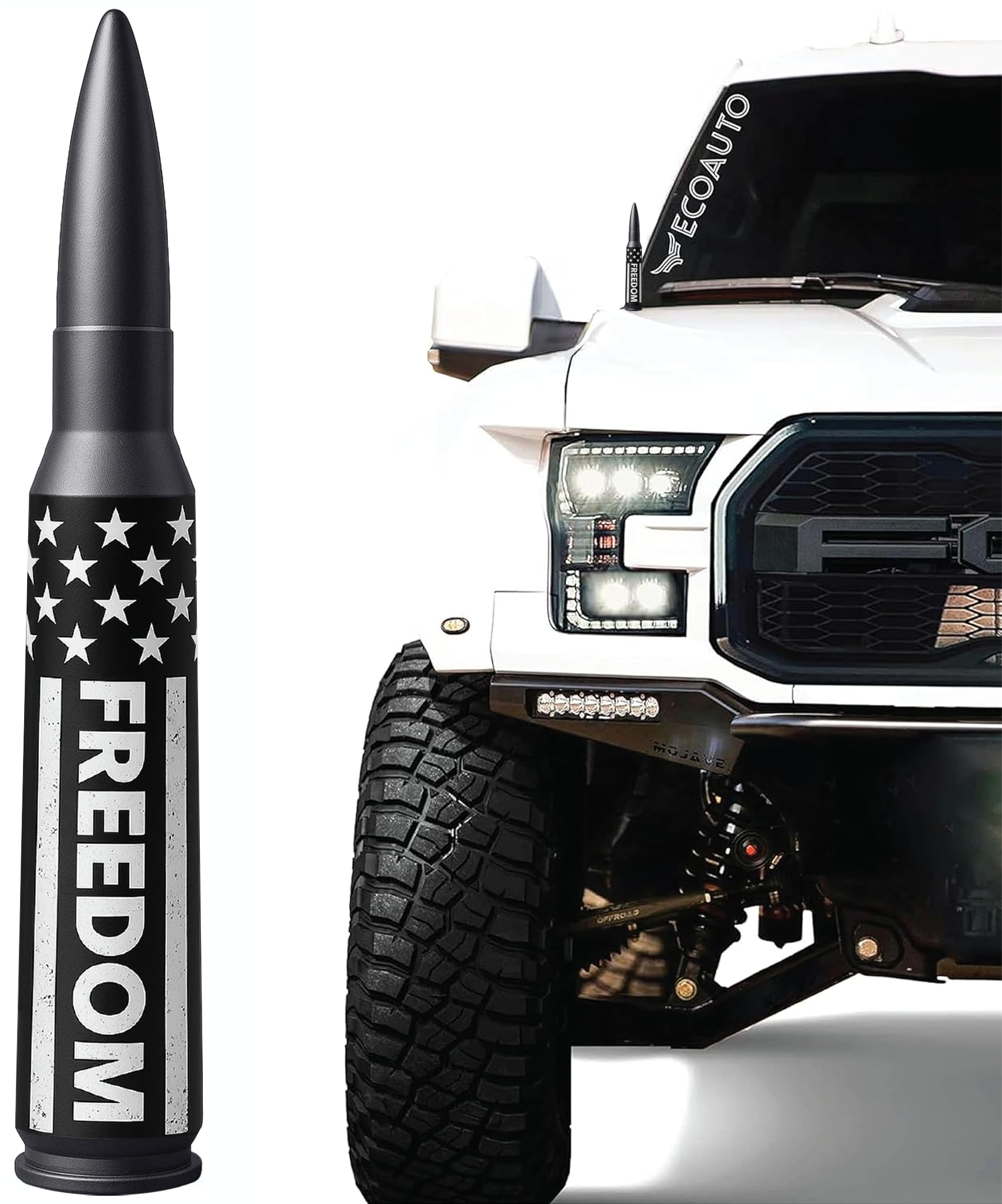EcoAuto front view bullet antenna topper showing compact profile and bold design benefit