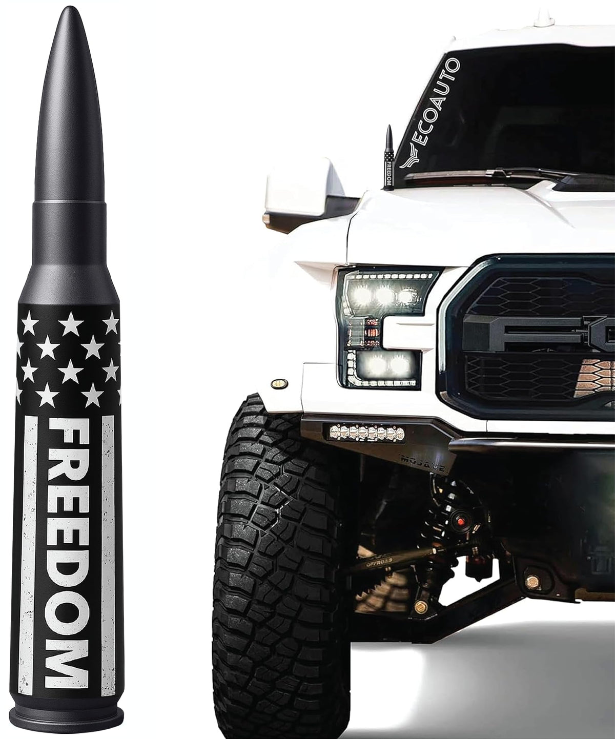 EcoAuto front view bullet antenna topper showing compact profile and bold design benefit