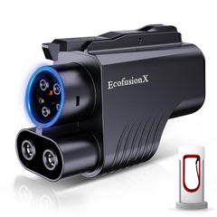 EcofusionX adapter front view showing connector and robust housing for safe charging