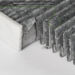 ECOGARD filter beside ruler showing size and OE replacement label