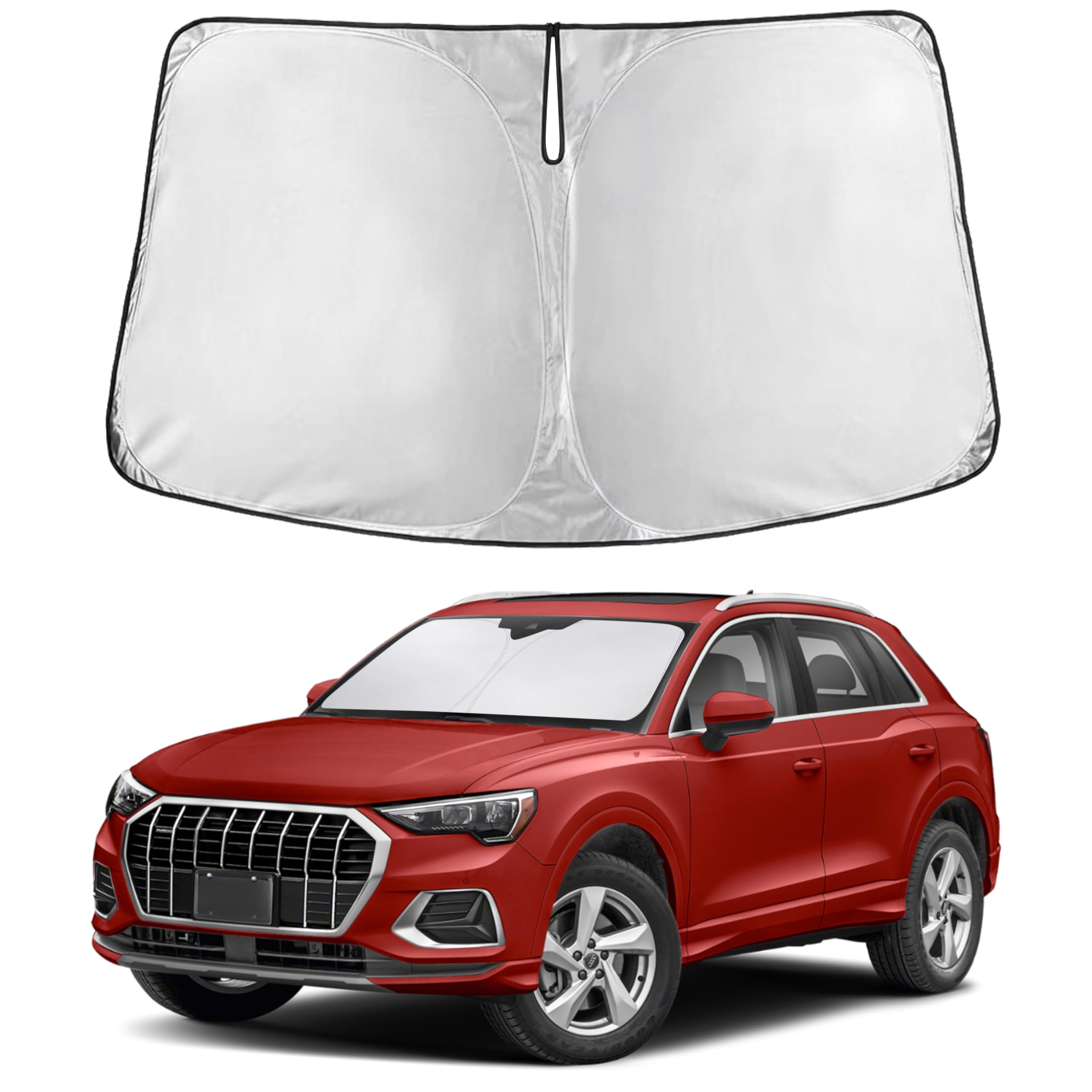 EcoNour front view sunshade covering Audi Q3 windshield for full sun protection