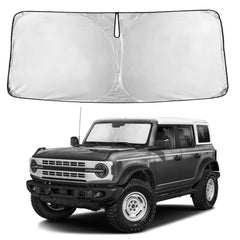 EcoNour front view of sunshade showing full windshield coverage and protection