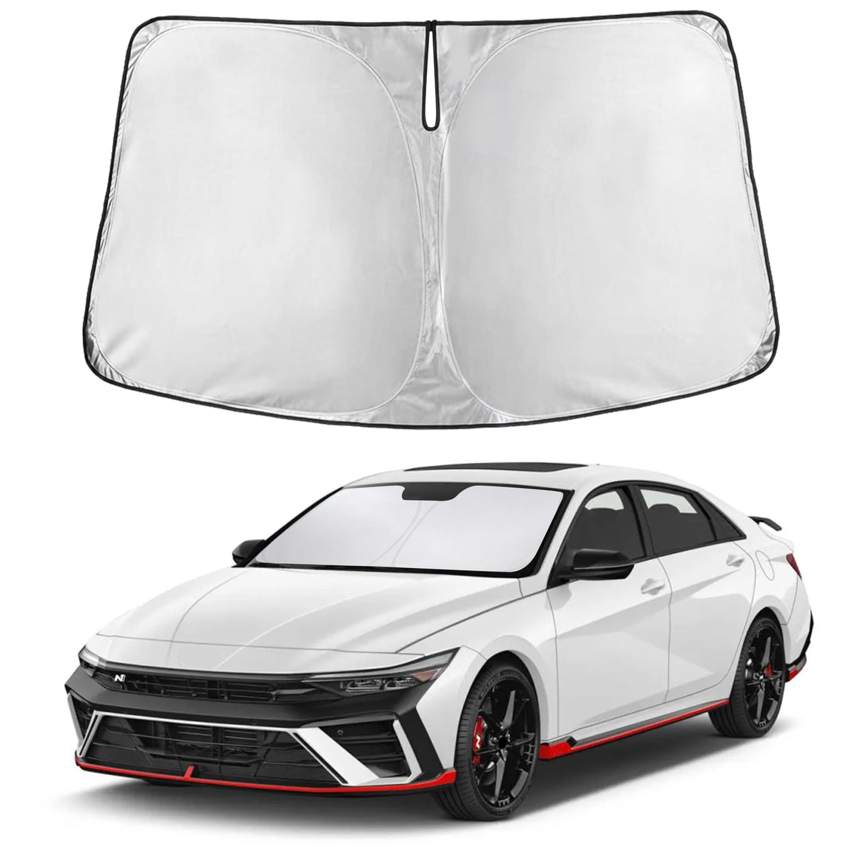 EcoNour sunshade front view fitting Hyundai Elantra benefits full windshield coverage