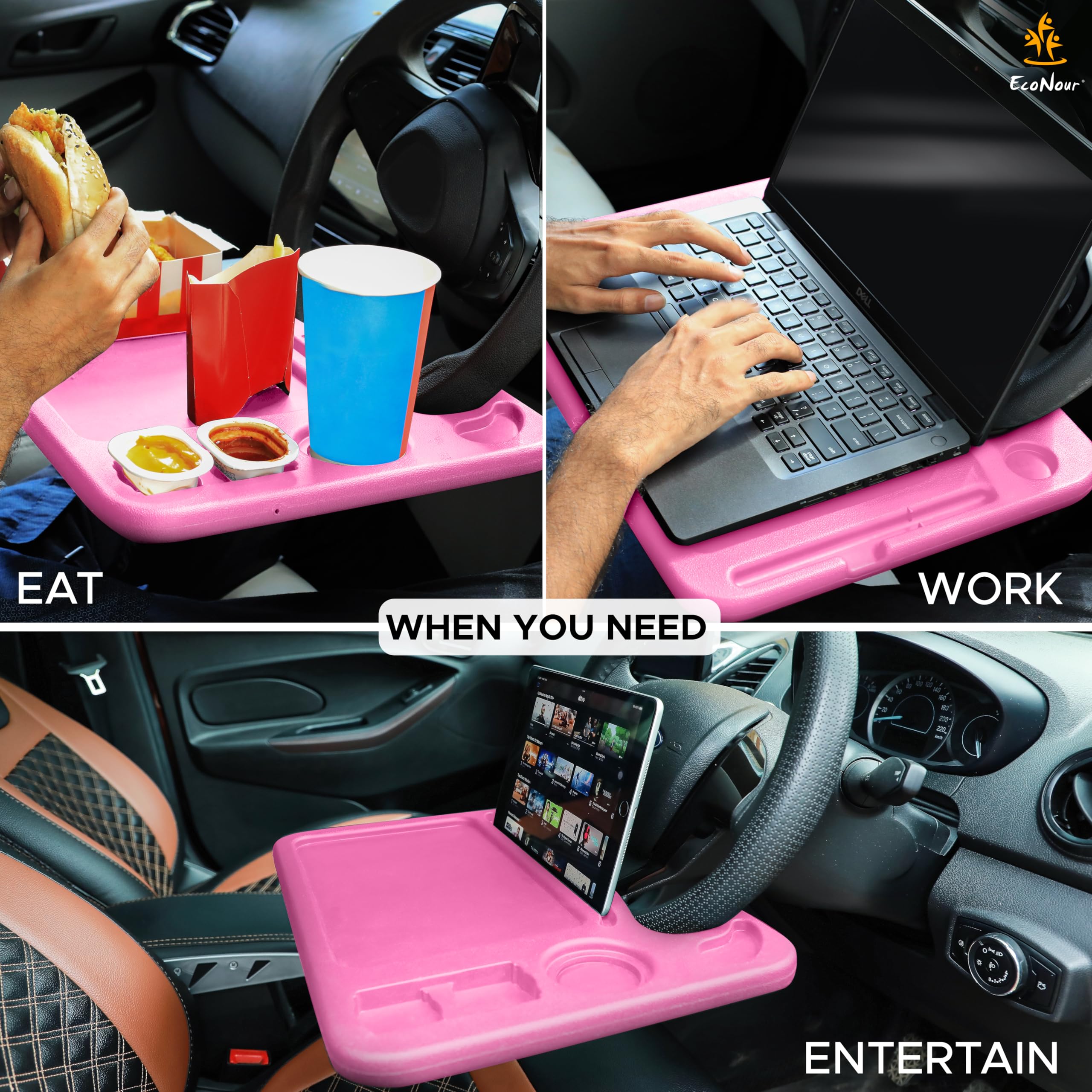 EcoNour folded tray stored under seat for compact portability