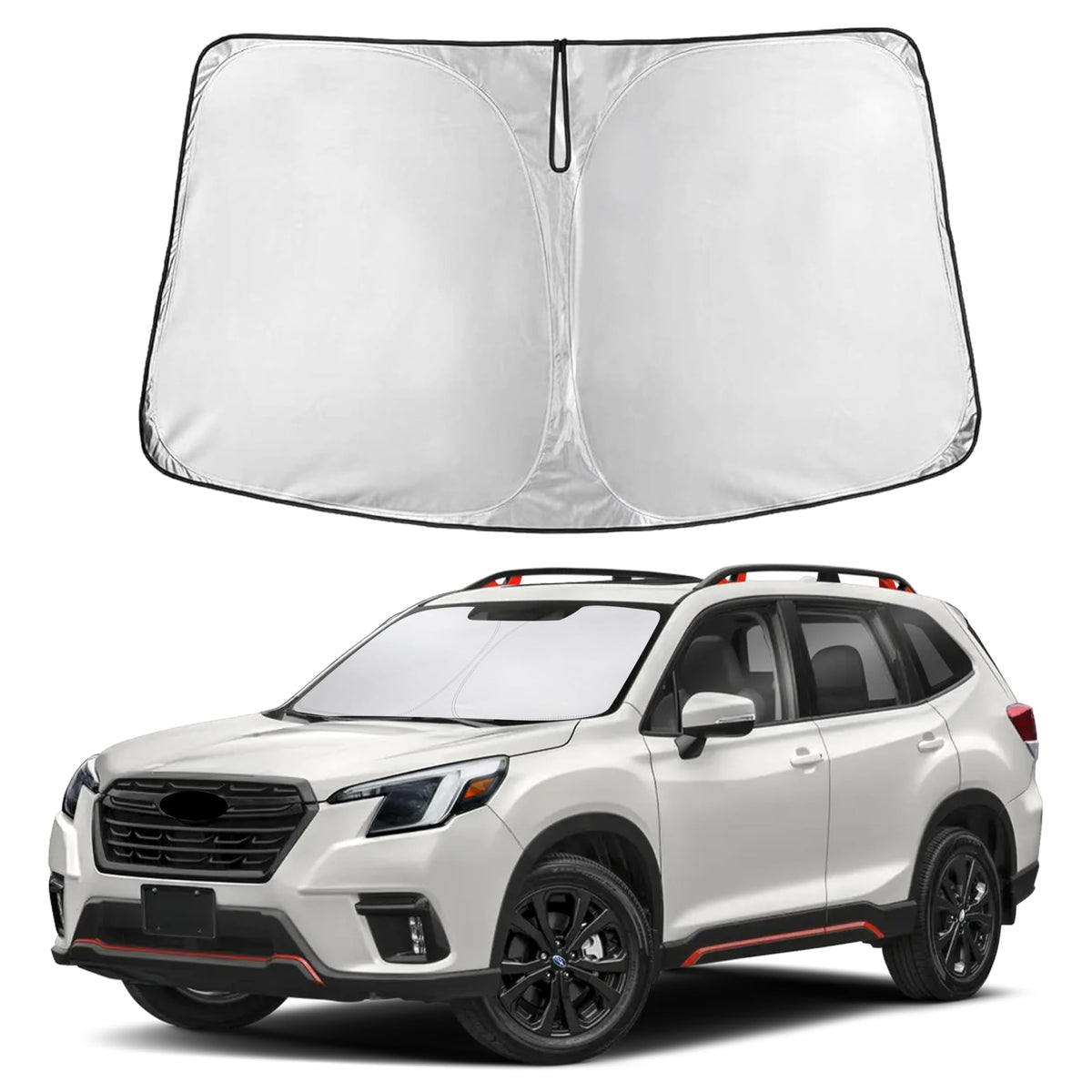 EcoNour front view sunshade covering Forester windshield for full protection