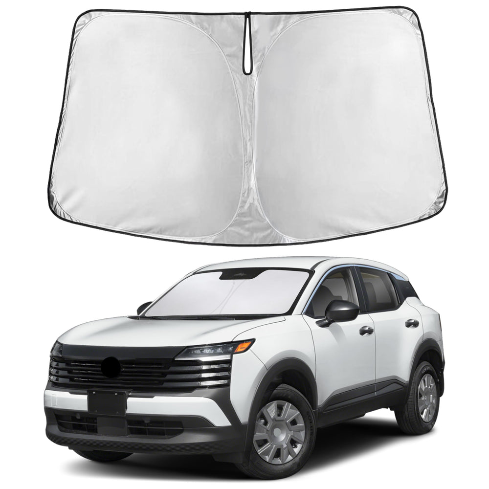 EcoNour front-fit sunshade covering Nissan Kicks windshield for full protection