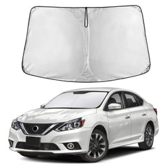 EcoNour front-fit on Sentra windshield showing full coverage and sun blocking benefit