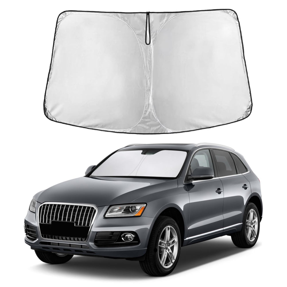 EcoNour front view of sunshade showing full windshield coverage and neat fit