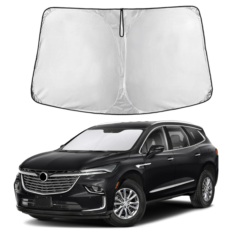 EcoNour front view of sunshade showing full windshield coverage and neat fit
