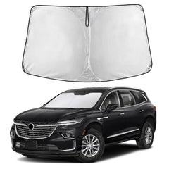 EcoNour front view of sunshade showing full windshield coverage and neat fit