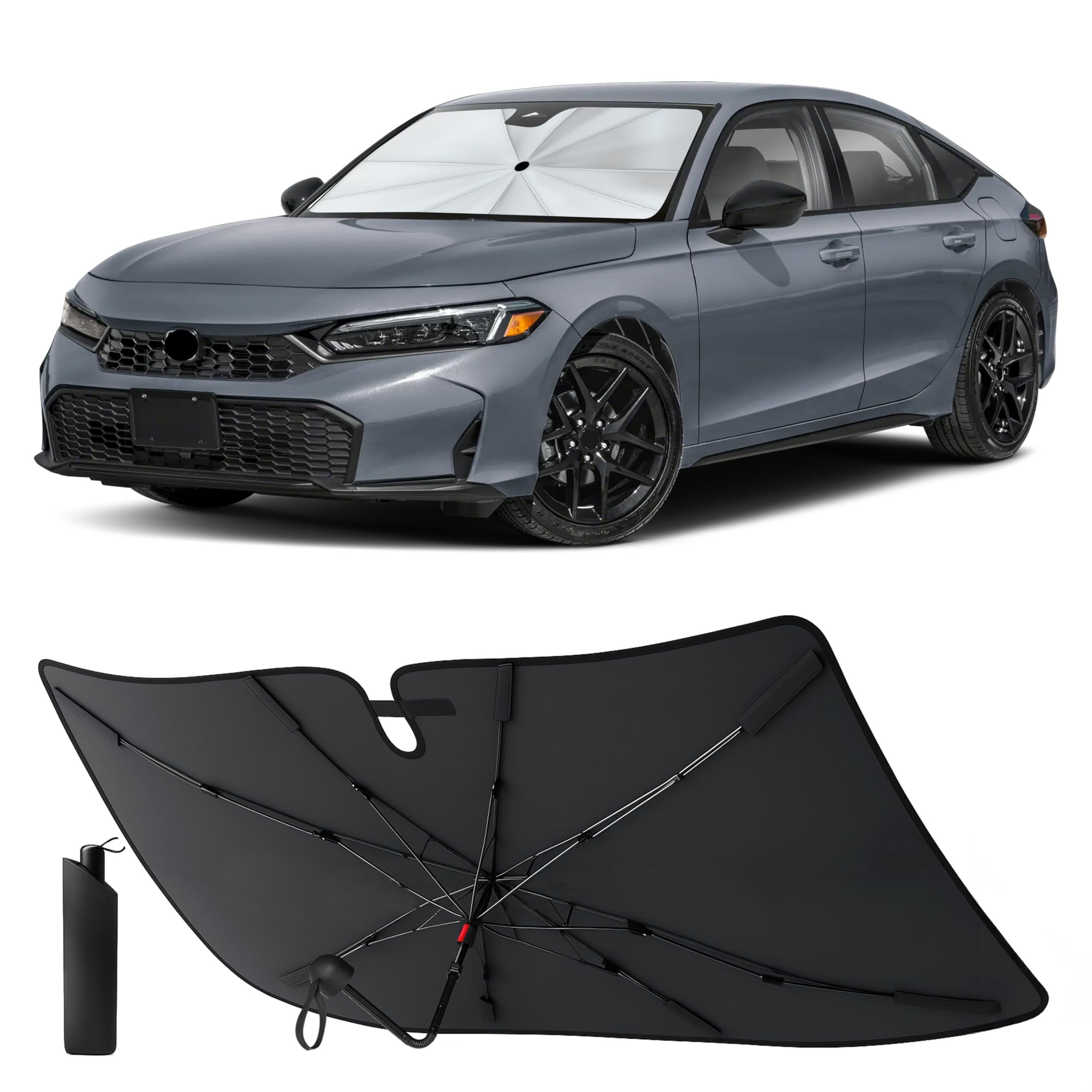 EcoNour front view of windshield shade showing full coverage benefit