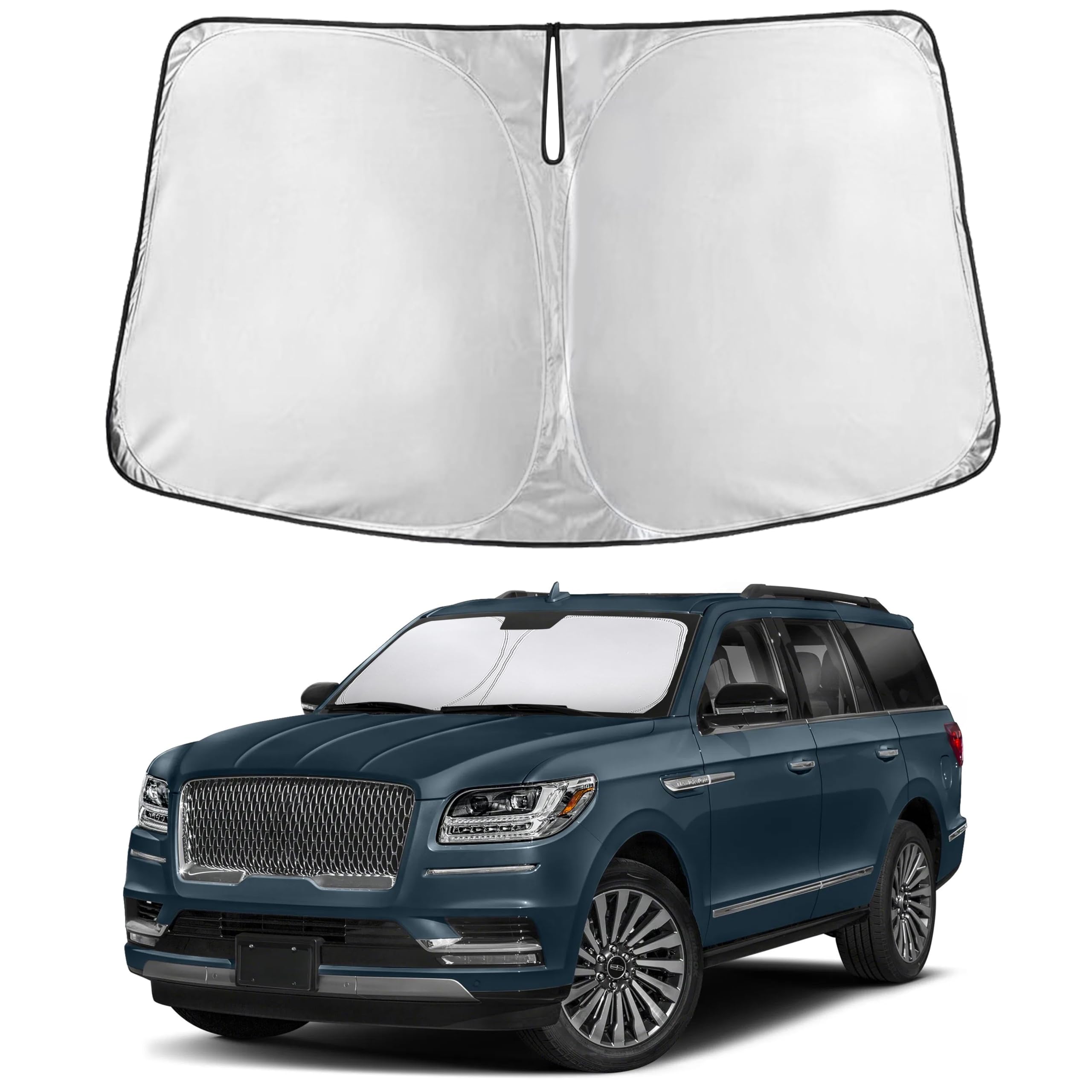 EcoNour sunshade front view showing full windshield coverage and easy placement