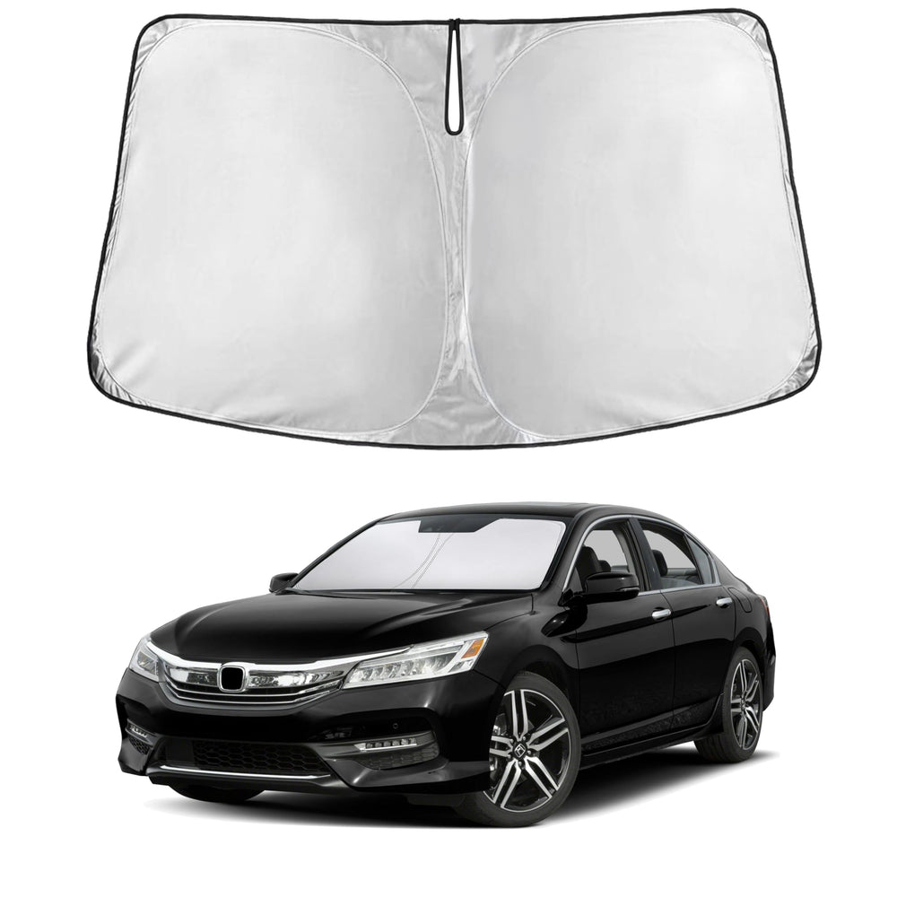 EcoNour front view sunshade on windshield shows full coverage and temperature reduction