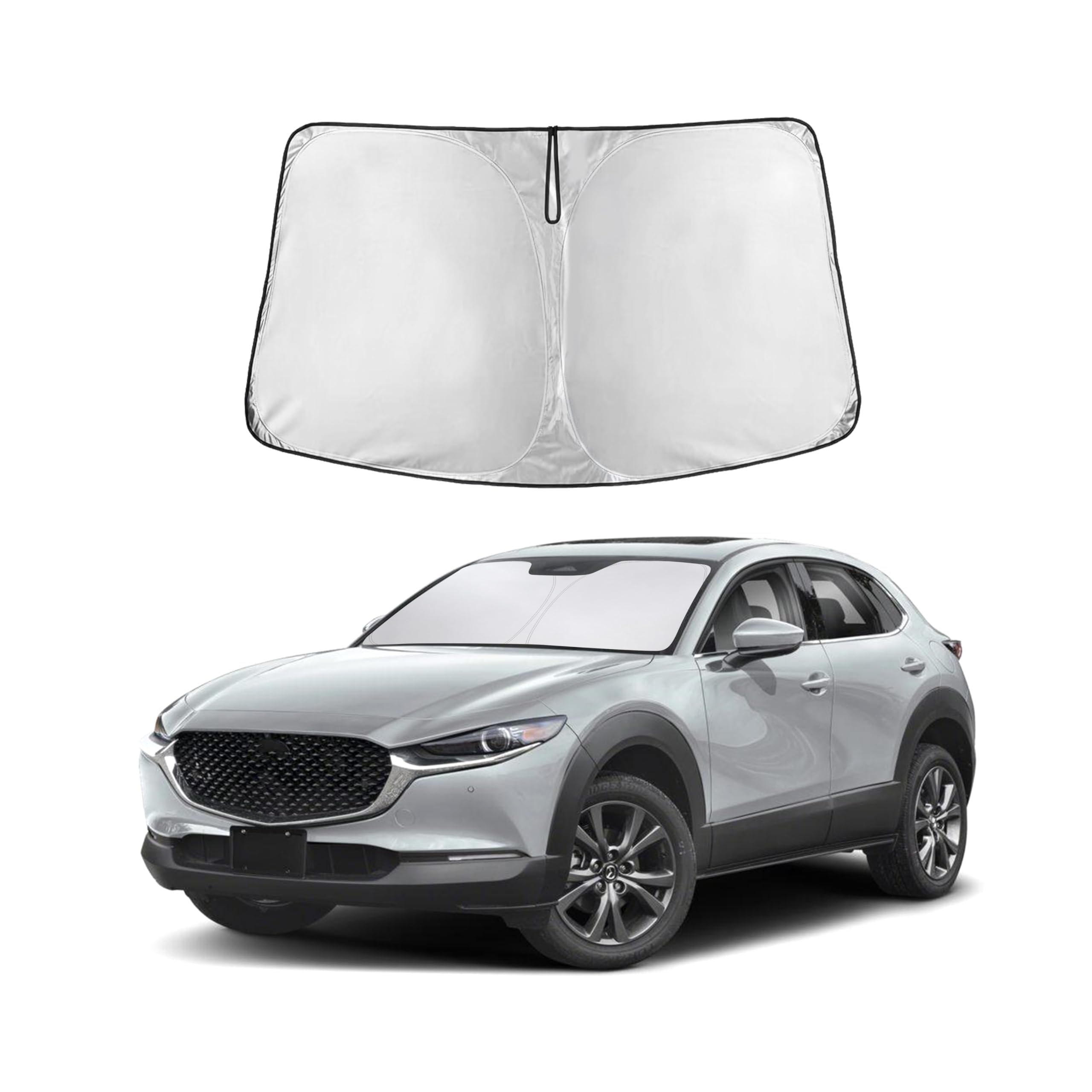 EcoNour front view on Mazda CX‑30 windshield showing full coverage and sun protection