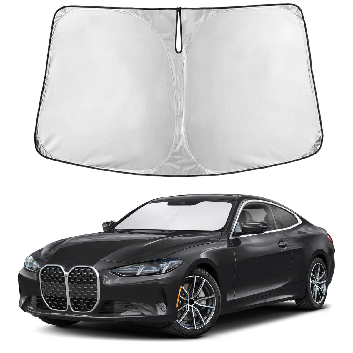 EcoNour front view sunshade covering BMW 4 Series windshield protects interior
