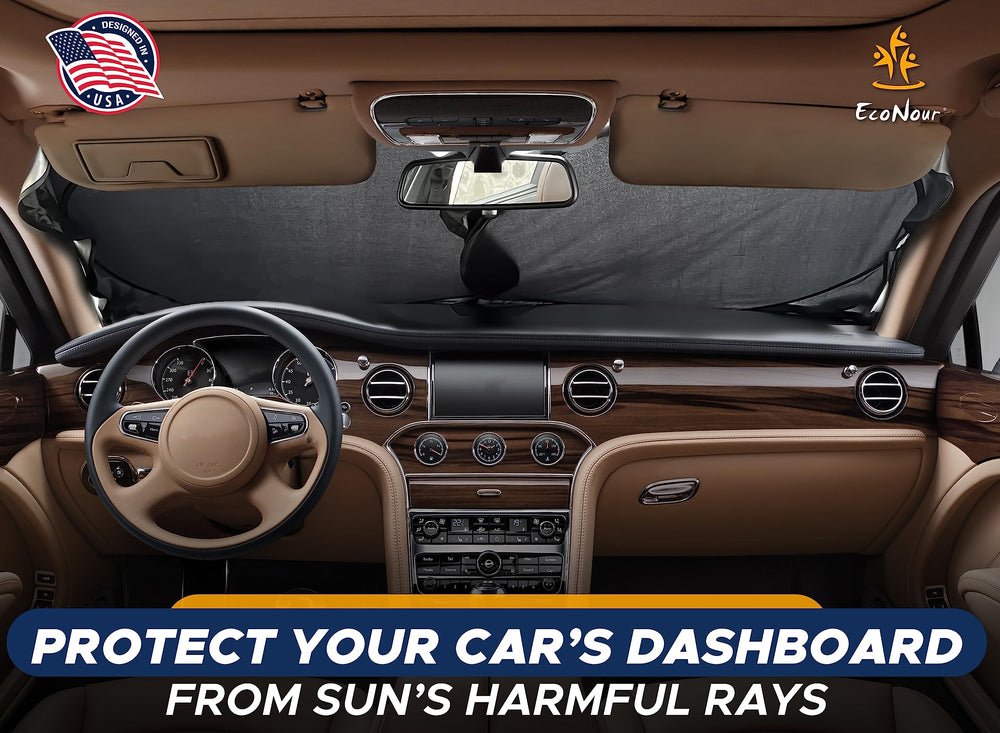 EcoNour fully deployed across windshield providing full sun blockage