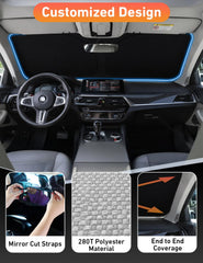 EcoNour sunshade installed inside a Genesis GV80 demonstrating full windshield coverage