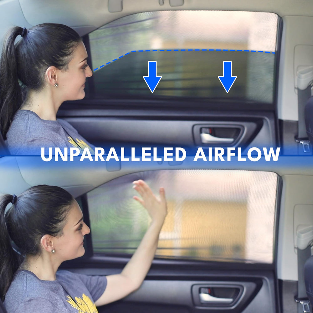 EcoNour in-car scene with windows open illustrating fresh-air circulation benefit
