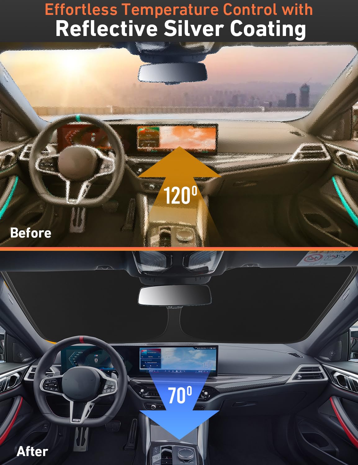 EcoNour installed on Escalade windshield providing full coverage cooling