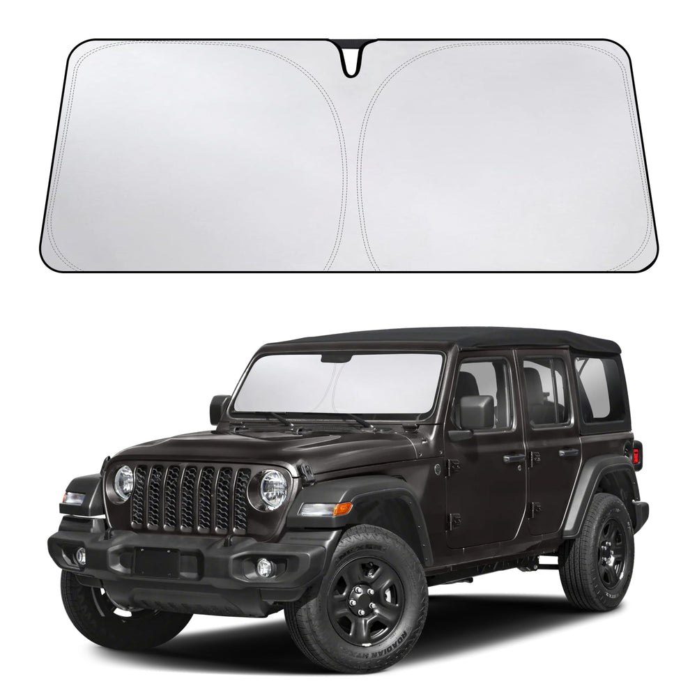 EcoNour front view sunshade showing full windshield coverage and cooler interior