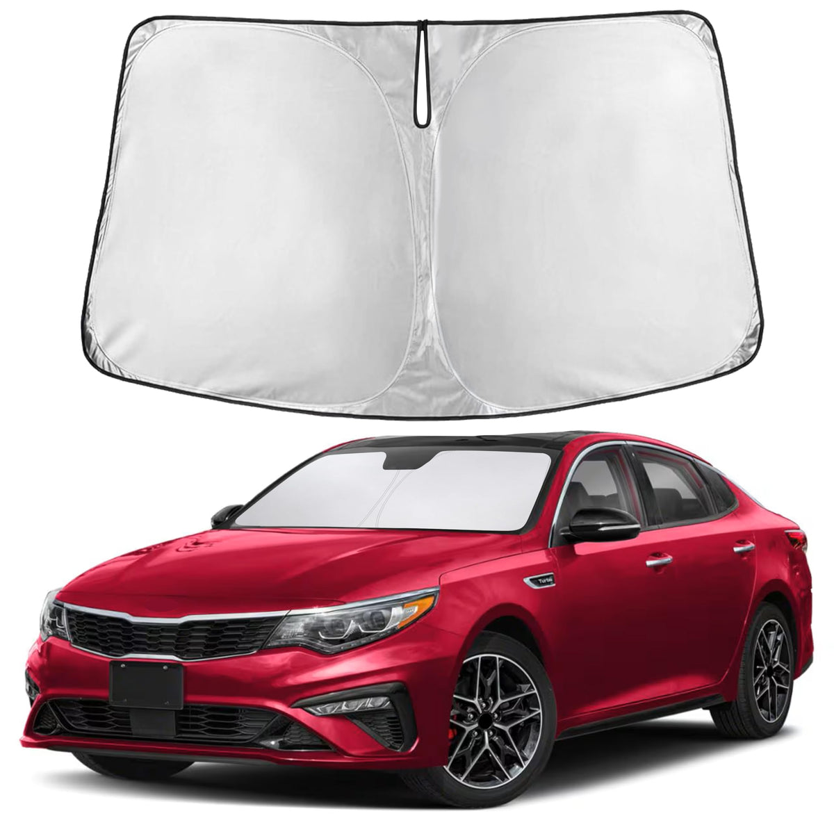 EcoNour front view on Kia Optima showing full windshield coverage and protection