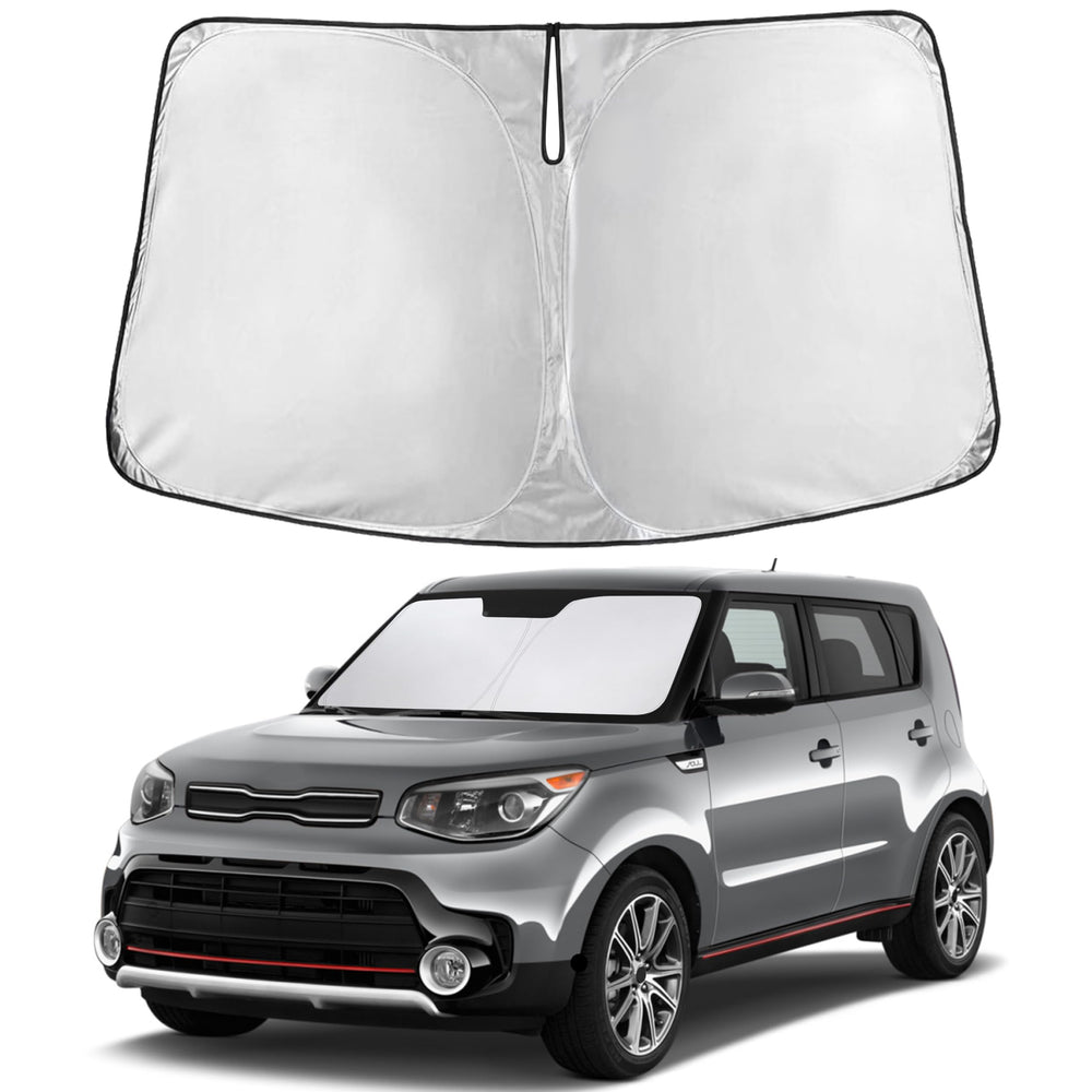 EcoNour front view sunshade covering Kia Soul windshield for full protection