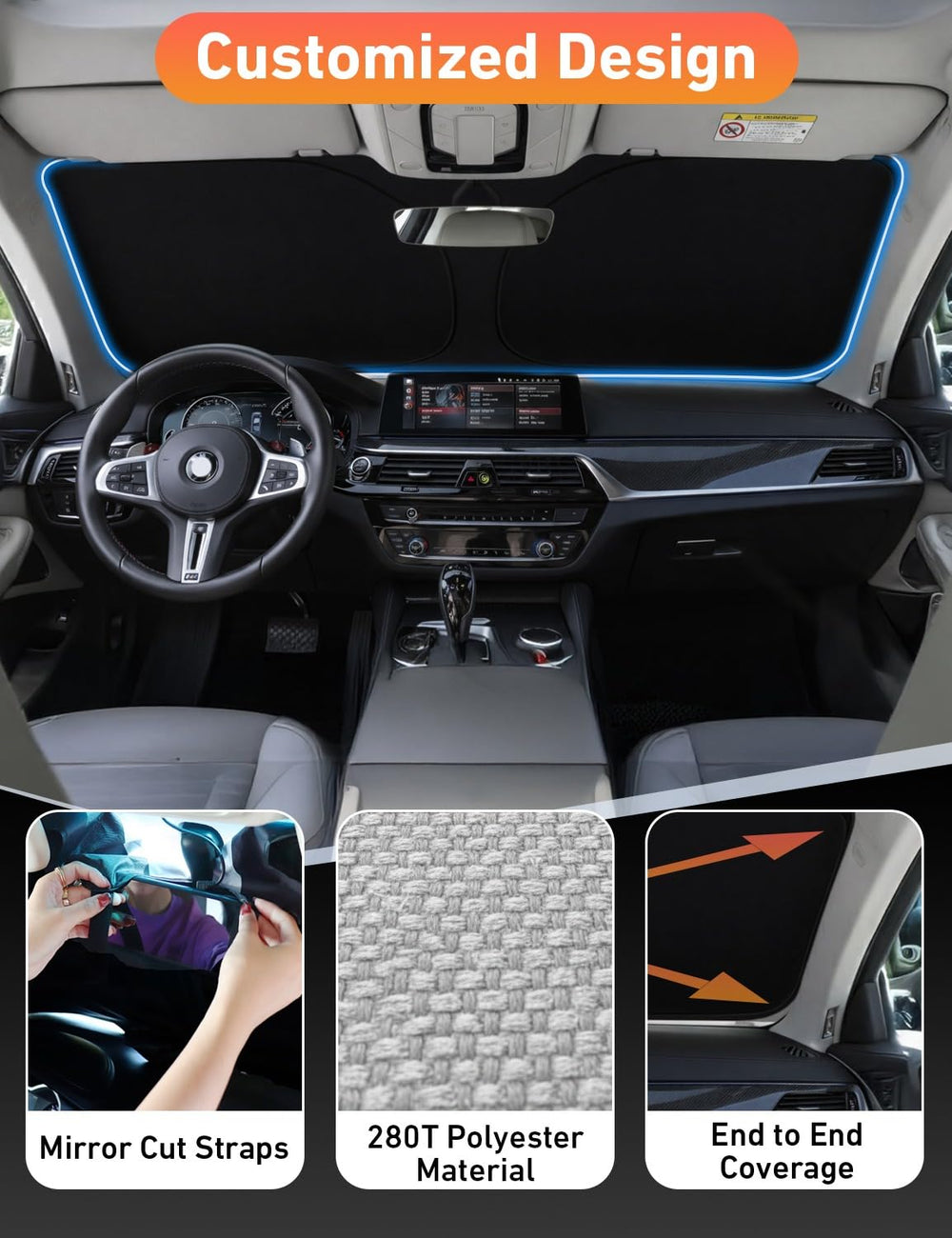 EcoNour compact folded sunshade stored in glove box saving space and time