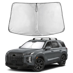EcoNour sunshade front view showing full windshield coverage and protective benefit