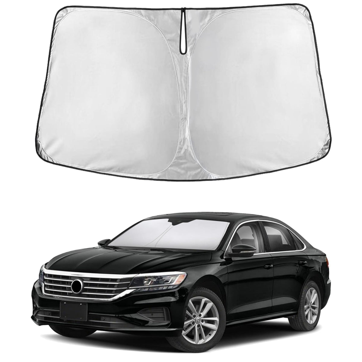 EcoNour sunshade front view showing tailored Passat fit and full coverage
