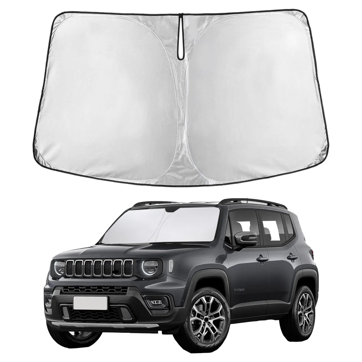 EcoNour sunshade front view showing full windshield coverage and protective benefit
