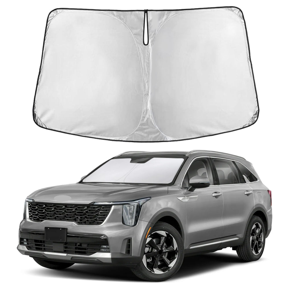 EcoNour front view sunshade covering Kia Sorento windshield for full protection