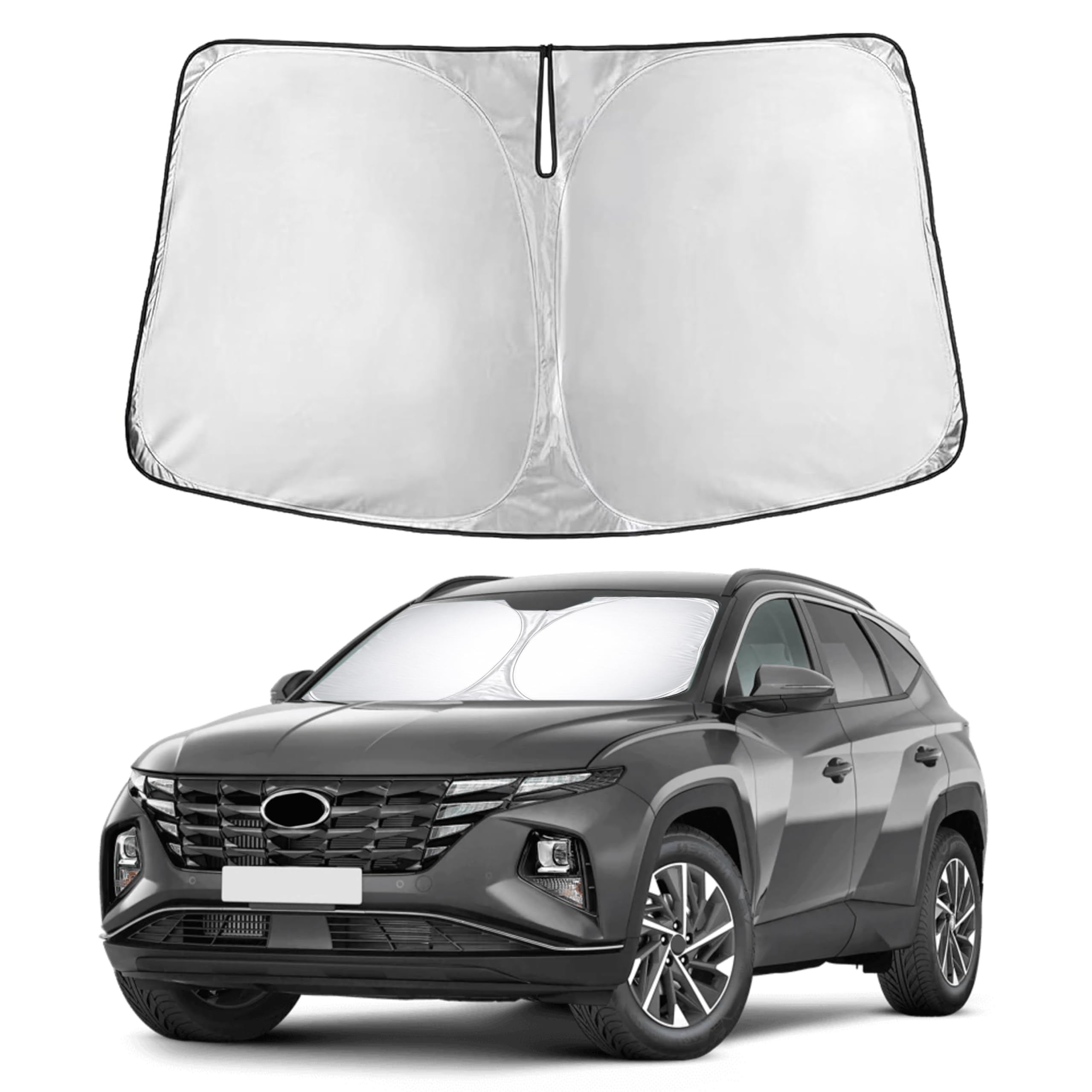 EcoNour front-facing sunshade showing exact windshield coverage and fit benefit
