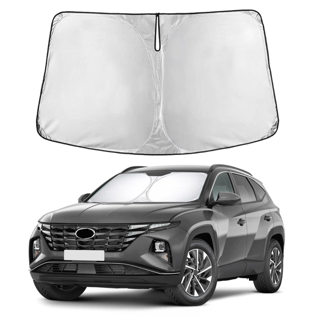 EcoNour front-facing sunshade showing exact windshield coverage and fit benefit