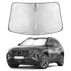 EcoNour front-facing sunshade showing exact windshield coverage and fit benefit