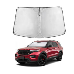 EcoNour installed front view on Ford Explorer showing full windshield coverage and cooler cabin