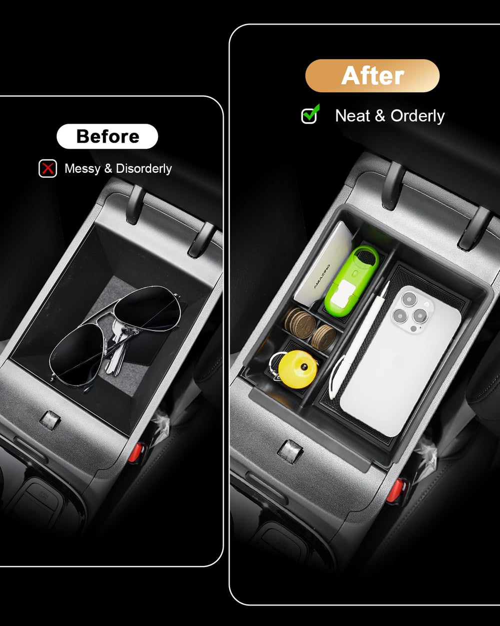 ECOZEN organizer sized with phone and keys to show space optimization