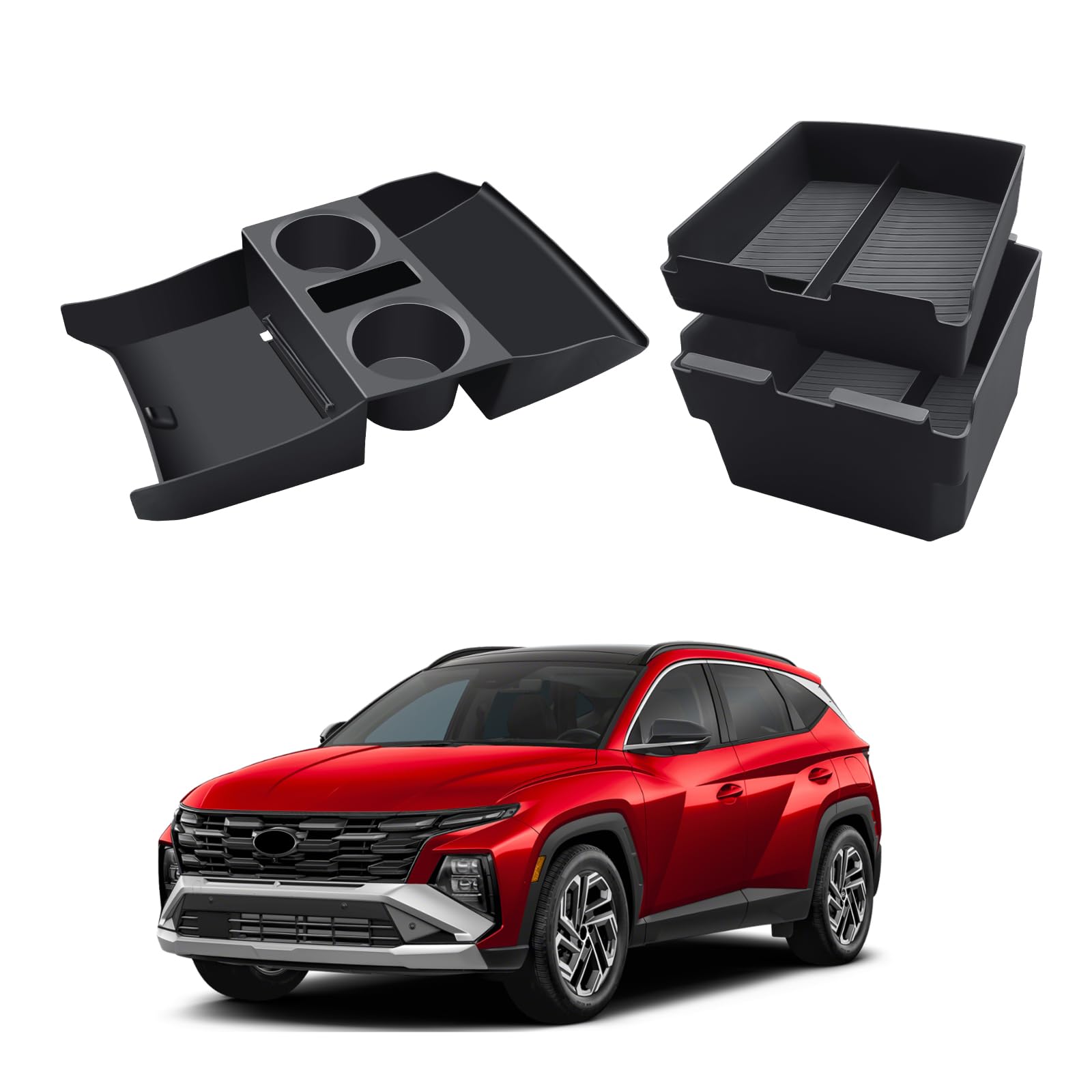 ECOZEN front view of center console organizer showing neat storage and easy access